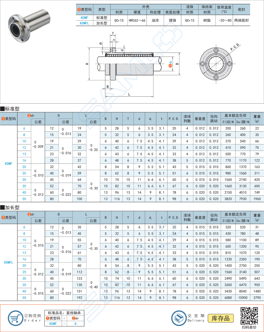 嵌入法蘭直線軸承-圓法蘭型規(guī)格參數(shù)