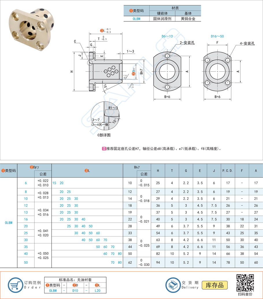 銅合金型無油襯套-對(duì)邊法蘭型規(guī)格參數(shù)