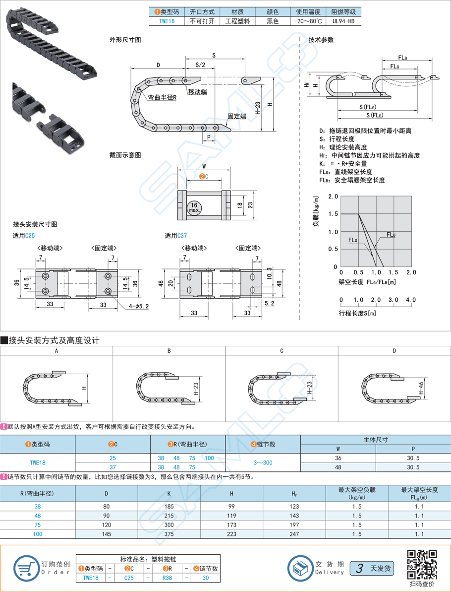 拖鏈-坦克鏈內(nèi)高18不可打開型規(guī)格參數(shù)尺寸