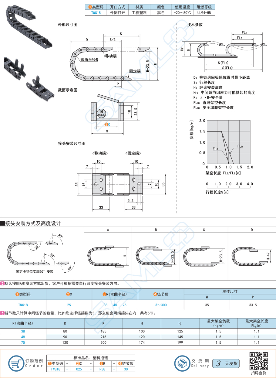 拖鏈-坦克鏈,內(nèi)高18外側(cè)打開(kāi)型規(guī)格參數(shù)尺寸