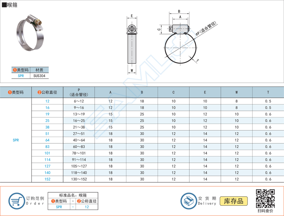 喉箍,卡箍,管夾SPR規(guī)格參數(shù)尺寸材質(zhì)