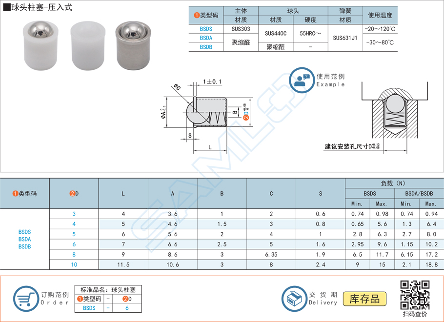 球頭柱塞-壓入式規(guī)格參數(shù)尺寸材質(zhì)