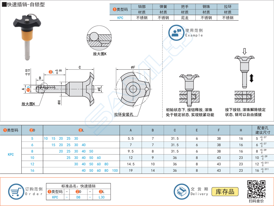 快速插銷-自鎖型規(guī)格參數(shù)尺寸材質(zhì)