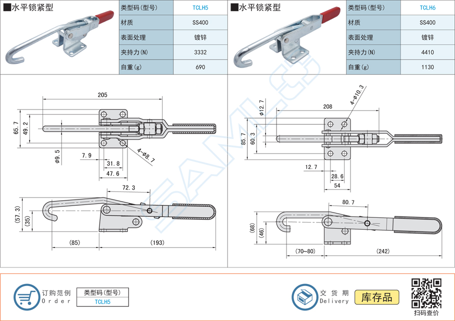 門(mén)閂式快速夾鉗-水平鎖緊型材質(zhì)規(guī)格型號(hào)