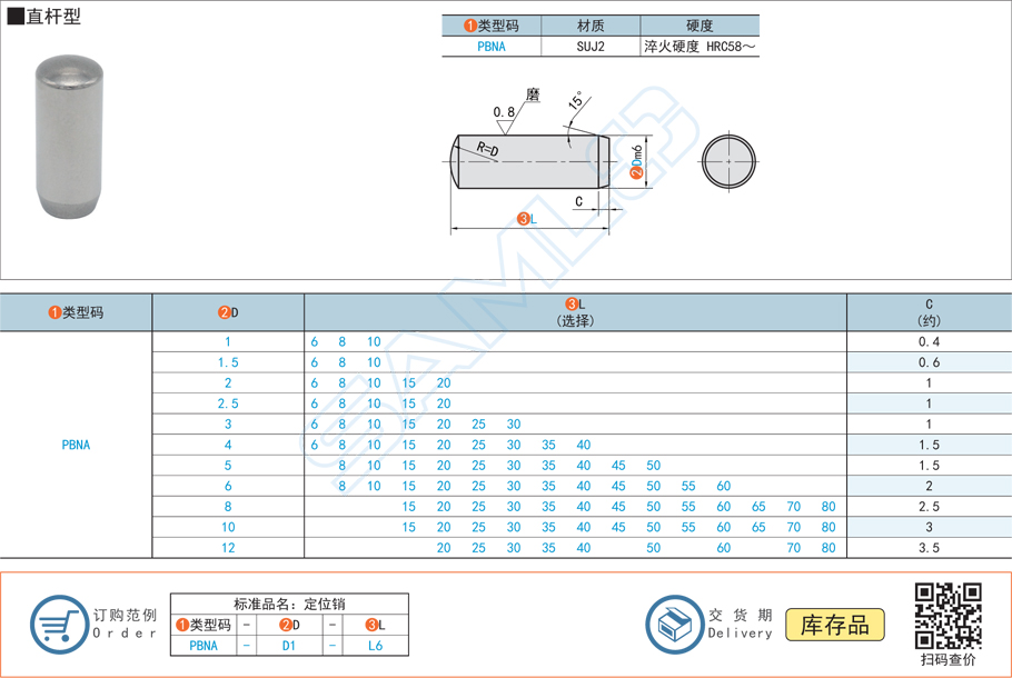 標準定位銷-直桿型圓柱銷規(guī)格參數(shù)尺寸材質