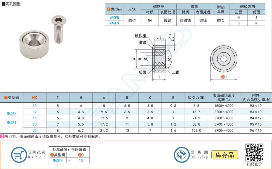帶座磁鐵-沉孔圓型規(guī)格參數(shù)尺寸材質(zhì)