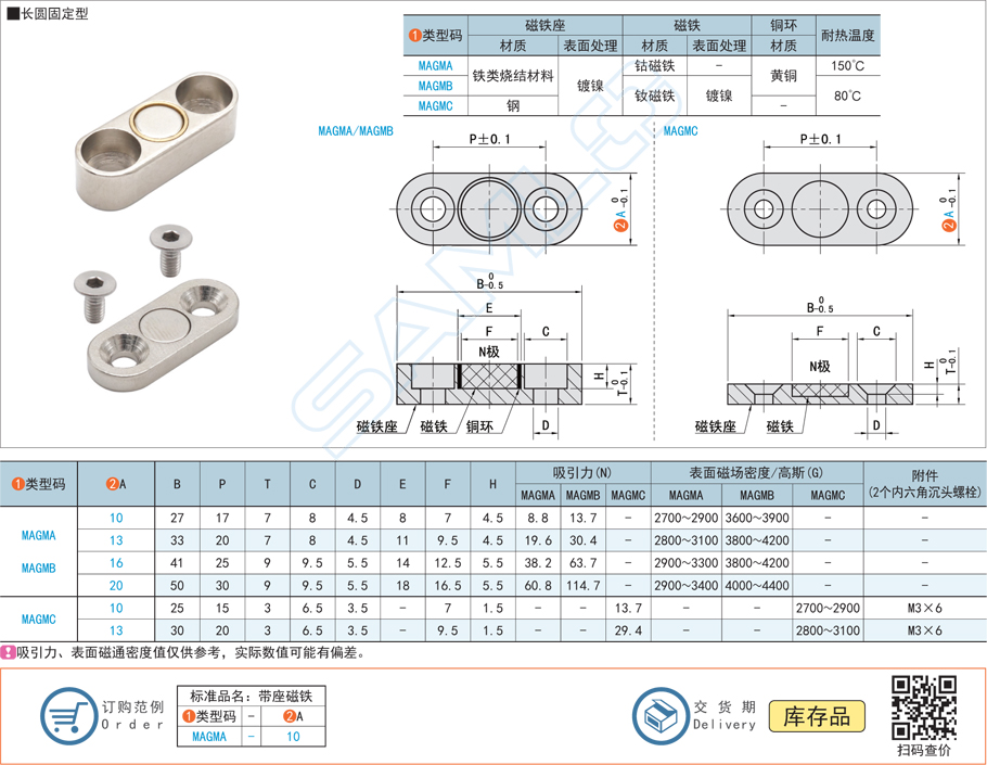 帶座磁鐵-長圓固定型規(guī)格參數(shù)尺寸材質(zhì)