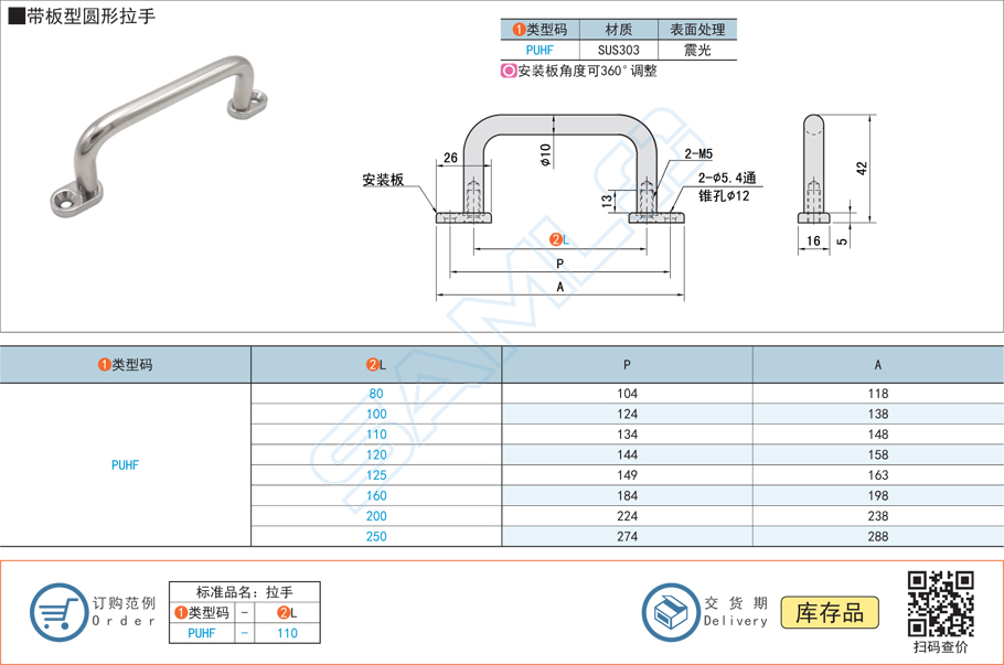 帶板型圓形拉手門把手PUHF規(guī)格參數(shù)尺寸材質