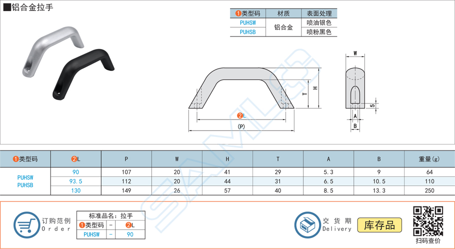 鋁合金拉手門把手PUHSW規(guī)格參數(shù)尺寸材質