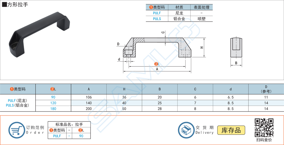 方形拉手門把手PULF規(guī)格參數(shù)尺寸材質(zhì)