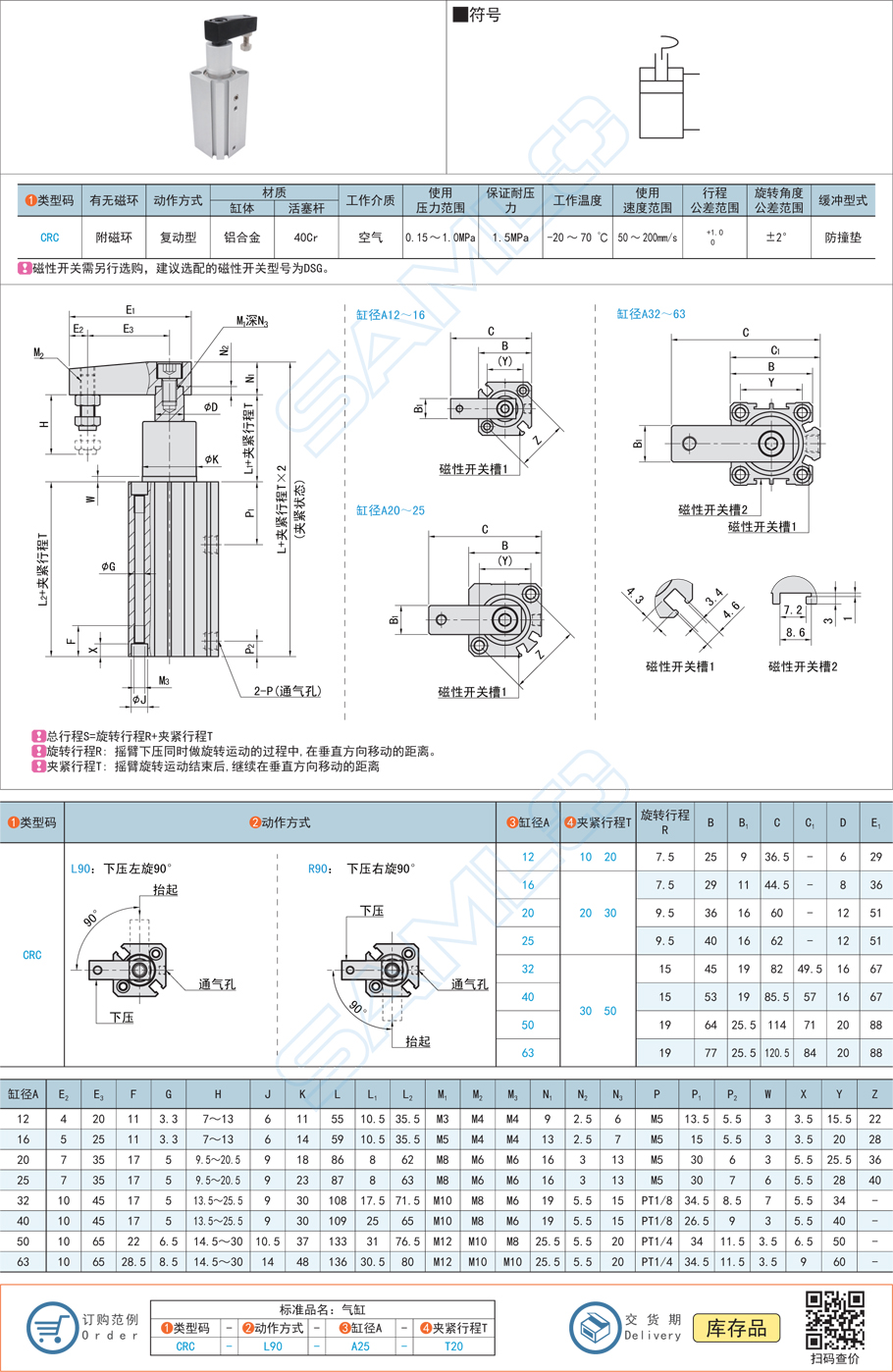 轉角氣缸CRC規(guī)格參數尺寸材質