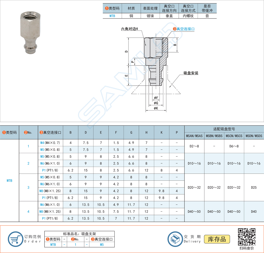 吸盤支架-垂直真空口不帶緩沖型規(guī)格參數(shù)尺寸